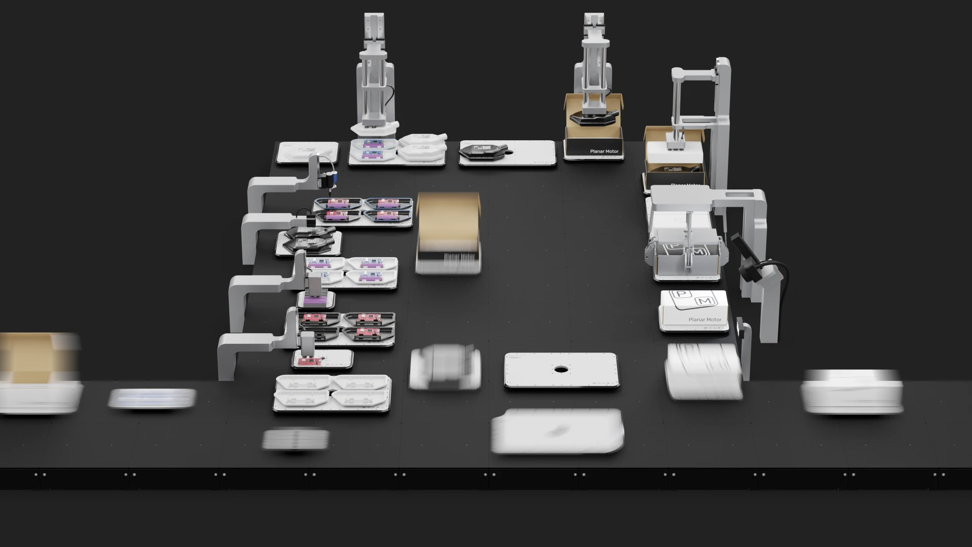 An example of an assembly line utilizing Planar Motor products